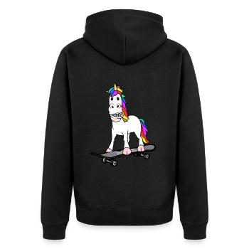 Einhorn Skater Skateboard Jugendliche Kind - Unisex Premium Bio Zip Hoodie - Schwarz - Hinten - Nico (187cm)