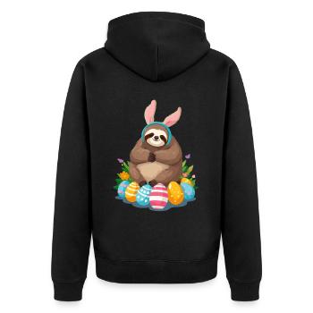 Lustiges Faultier Osterhase Ikonisches Ostern - Unisex Premium Bio Zip Hoodie - Schwarz - Hinten - Nico (187cm)