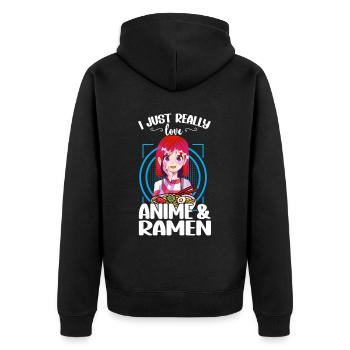 I Just Really Love Anime & Ramen - Unisex Premium Organic Zip Hoodie - black - Back - Nico (187cm)