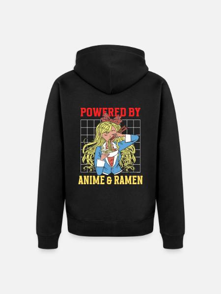 Powered By Anime & Ramen - Unisex Premium Organic Zip Hoodie - black