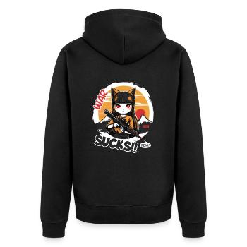 Anime Katze Fuchs Mädchen Krieg ist scheiße - Unisex Premium Bio Zip Hoodie - Schwarz - Hinten - Nico (187cm)