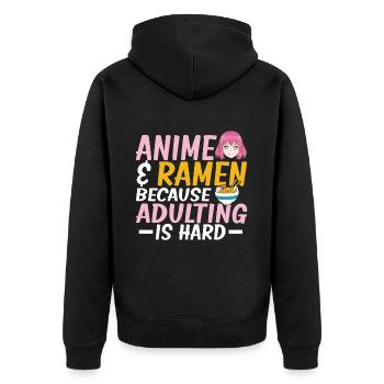 Ramen & Anime Because Adulting Is Hard - Unisex Premium Organic Zip Hoodie - black - Back - Nico (187cm)