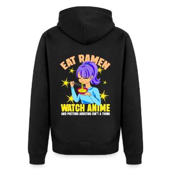 Eat Ramen Watch Anime - Unisex Premium Organic Zip Hoodie - black - Back - Nico (187cm)