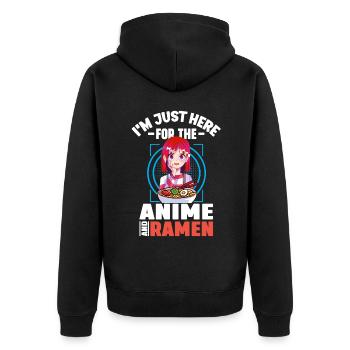 Je suis juste là pour l’anime et les ramen - Veste à capuche bio Premium Unisexe - noir - Dos - Nico (187cm)