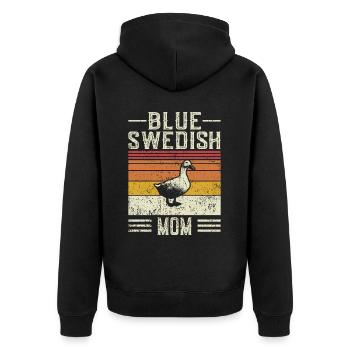 Maman canard - Vintage bleu suédois - Veste à capuche bio Premium Unisexe - noir - Dos - Nico (187cm)