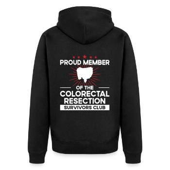 sensibilisSurvivors Club - Kolorektale Resektion - Unisex Premium Bio Zip Hoodie - Schwarz - Hinten - Nico (187cm)