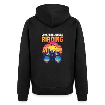 Vogelbeobachtung in der Stadt Vogelbeobachtung im Betondschungel - Unisex Premium Bio Zip Hoodie - Schwarz - Hinten - Nico (187cm)