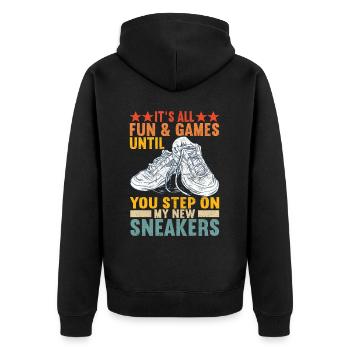 Sneakerhead Sneaker Collector - Unisex Premium Bio Zip Hoodie - Schwarz - Hinten - Nico (187cm)
