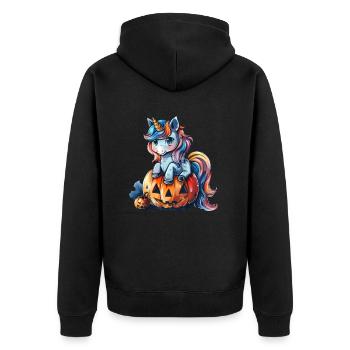Licorne citrouille Halloween Kawaii - Veste à capuche bio Premium Unisexe - noir - Dos - Nico (187cm)