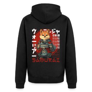 Samurai Dog Kawaii Japanese Ninja Shiba Inu - Unisex Premium Organic Zip Hoodie - black - Back - Nico (187cm)