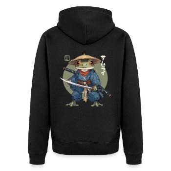 Samurai Frog Kawaii Japanese Ninja Frog - Unisex Premium Organic Zip Hoodie - black - Back - Nico (187cm)