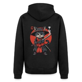 Samurai Cat Kawaii Japanese Ninja Cat - Unisex Premium Organic Zip Hoodie - black - Back - Nico (187cm)