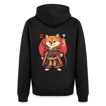 Samurai Dog Kawaii Japanese Ninja Shiba Inu - Unisex Premium Organic Zip Hoodie - black - Back - Nico (187cm)
