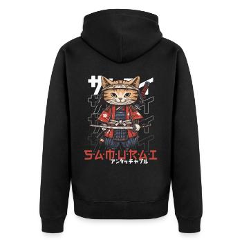 Chat Samouraï Chat Ninja Japonais Kawaii - Veste à capuche bio Premium Unisexe - noir - Dos - Nico (187cm)