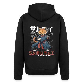 Samurai Cat Kawaii Japanese Ninja Cat - Unisex Premium Organic Zip Hoodie - black - Back - Nico (187cm)