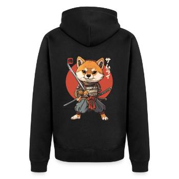 Samurai Dog Kawaii Japanese Ninja Shiba Inu - Unisex Premium Organic Zip Hoodie - black - Back - Nico (187cm)