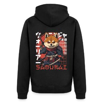 Samurai Dog Kawaii Japanese Ninja Shiba Inu - Unisex Premium Organic Zip Hoodie - black - Back - Nico (187cm)