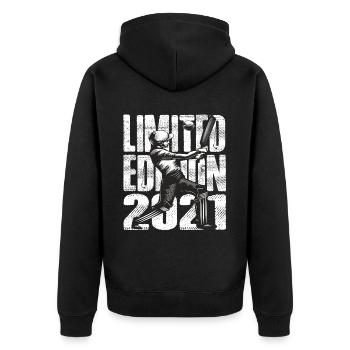 Limited Edition 2021 Limited Edition Cricket - Unisex Premium Bio Zip Hoodie - Schwarz - Hinten - Nico (187cm)