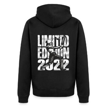 Limited Edition 2022 Limited Edition Cricket - Unisex Premium Bio Zip Hoodie - Schwarz - Hinten - Nico (187cm)