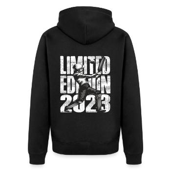 Limited Edition 2023 Limited Edition Cricket - Unisex Premium Bio Zip Hoodie - Schwarz - Hinten - Nico (187cm)