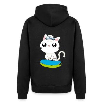 Maritim Katze Seenot Matrose Ahoi Schwimmring - Unisex Premium Bio Zip Hoodie - Schwarz - Hinten - Nico (187cm)