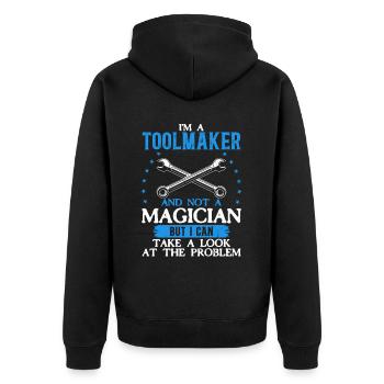 Tool Mechanic - Not a Magician, Just a Genius - Unisex Premium Organic Zip Hoodie - black - Back - Nico (187cm)
