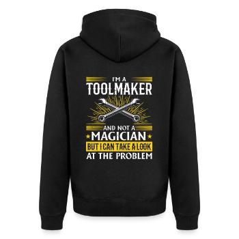 Tool Mechanic - Not a Magician, Just a Genius - Unisex Premium Organic Zip Hoodie - black - Back - Nico (187cm)