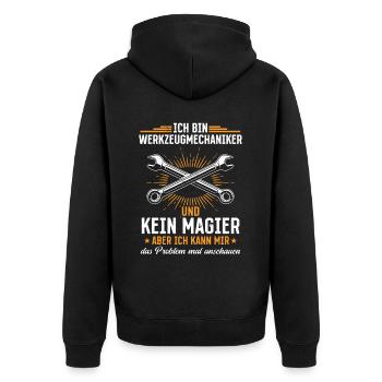 Tool Mechanic - Not a Magician, Just a Genius - Unisex Premium Organic Zip Hoodie - black - Back - Nico (187cm)