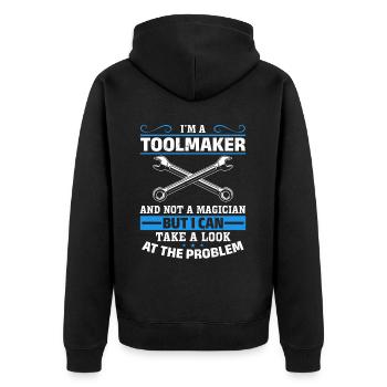 Tool Mechanic - Not a Magician, Just a Genius - Unisex Premium Organic Zip Hoodie - black - Back - Nico (187cm)