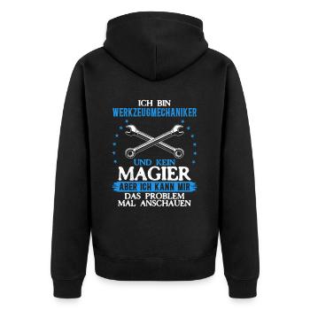 Tool Mechanic - Not a Magician, Just a Genius - Unisex Premium Organic Zip Hoodie - black - Back - Nico (187cm)