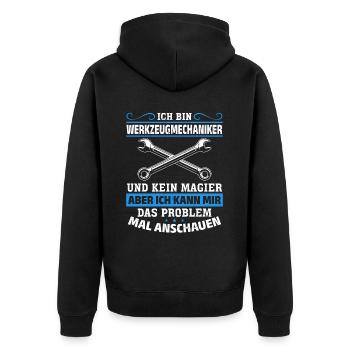 Tool Mechanic - Not a Magician, Just a Genius - Unisex Premium Organic Zip Hoodie - black - Back - Nico (187cm)