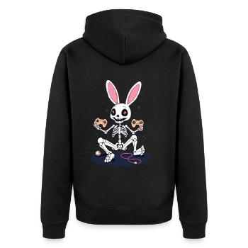 Osterhase Gamer Ikonisches Ostern Gaming - Unisex Premium Bio Zip Hoodie - Schwarz - Hinten - Nico (187cm)