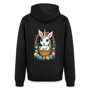 Lustiges Einhorn Osterhase Süßes Ostereinhorn - Unisex Premium Bio Zip Hoodie - Schwarz - Hinten - Nico (187cm)