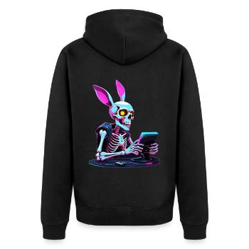 Osterhase Gamer und Gaming Streetwear Design - Unisex Premium Bio Zip Hoodie - Schwarz - Hinten - Nico (187cm)