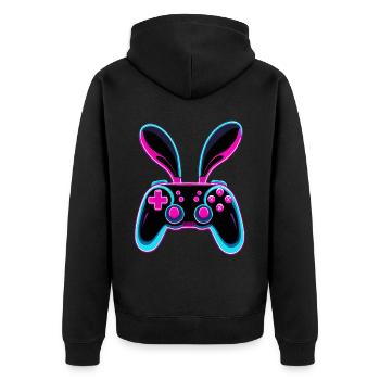 Osterhase Gamer Ikonisches Ostern Gaming - Unisex Premium Bio Zip Hoodie - Schwarz - Hinten - Nico (187cm)