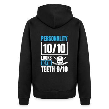 Eishockey Torwart - Unisex Premium Bio Zip Hoodie - Schwarz - Hinten - Nico (187cm)