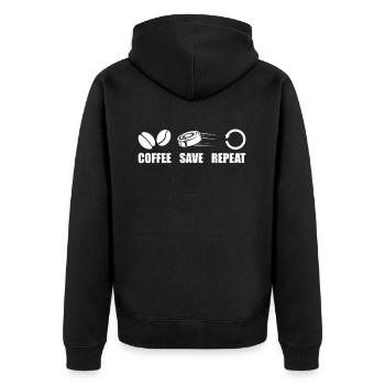 Eishockey Torwart Coffee - Unisex Premium Bio Zip Hoodie - Schwarz - Hinten - Nico (187cm)