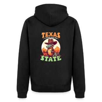 Texas-Liebhaber – besser als Ihr Staat - Unisex Premium Bio Zip Hoodie - Schwarz - Hinten - Nico (187cm)