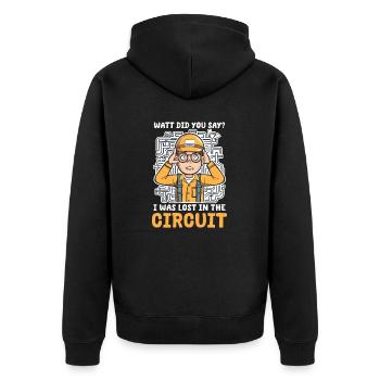 Elektrotechnik Watt Hast du gesagt - Unisex Premium Bio Zip Hoodie - Schwarz - Hinten - Nico (187cm)