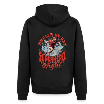 Hurling Hurler by day superhero by night - Unisex Premium Organic Zip Hoodie - black - Back - Nico (187cm)