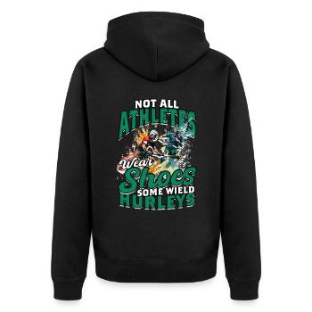 Hurling Hurleys - Unisex Premium Bio Zip Hoodie - Schwarz - Hinten - Nico (187cm)
