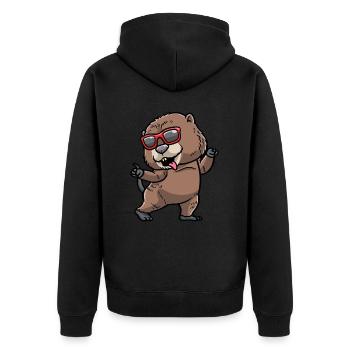 Tanzender Bisamratten Nagetier - Unisex Premium Bio Zip Hoodie - Schwarz - Hinten - Nico (187cm)