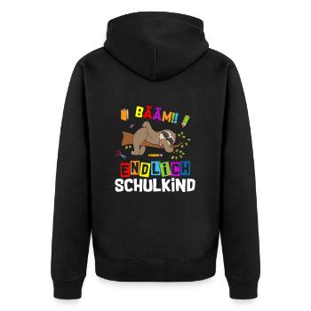 Bääm Finally Schoolchild Sloth - Unisex Premium Organic Zip Hoodie - black - Back - Nico (187cm)