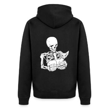 Skeleton Holding Cat - Unisex Premium Organic Zip Hoodie - black - Back - Nico (187cm)