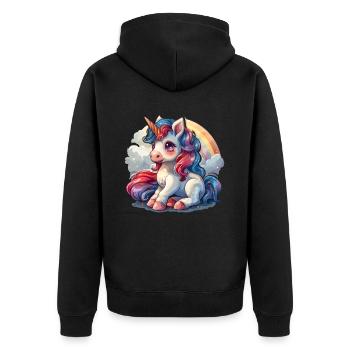 Einhorn Regenbogen Kawaii Japanisch - Unisex Premium Bio Zip Hoodie - Schwarz - Hinten - Nico (187cm)