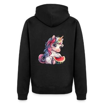 Einhorn Wassermelone Kawaii Japanisch - Unisex Premium Bio Zip Hoodie - Schwarz - Hinten - Nico (187cm)