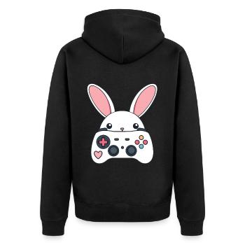 Osterhase Gamer Ikonisches Ostern Gaming - Unisex Premium Bio Zip Hoodie - Schwarz - Hinten - Nico (187cm)