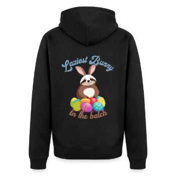 Funny Saying Cute Easter Sloth Lazy - Unisex Premium Organic Zip Hoodie - black - Back - Nico (187cm)
