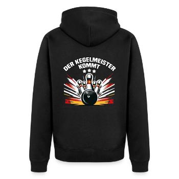 Der Kegelmeister kommt Kegel Kegelverein Design - Unisex Premium Bio Zip Hoodie - Schwarz - Hinten - Nico (187cm)