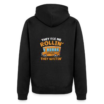 Busfahrer - Unisex Premium Bio Zip Hoodie - Schwarz - Hinten - Nico (187cm)